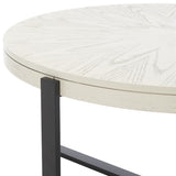 Safavieh Navya Round Coffee Table XII23 White Wash Top / Black Legs Metal COF6207C