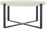 Safavieh Navya Round Coffee Table XII23 White Wash Top / Black Legs Metal COF6207C