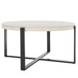 Safavieh Navya Round Coffee Table XII23 White Wash Top / Black Legs Metal COF6207C