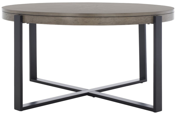 Safavieh Navya Round Coffee Table XII23 Light Grey Top / Black Legs Metal COF6207D