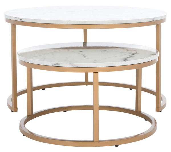Safavieh Peppino 2 Round Nesting Coffee Table White/Gold COF6208B