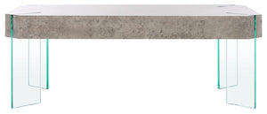 Safavieh Katelyn Rectangular Contemporary Glass Leg Coffee Table Light Concrete / Clear Glass Legs Wood COF7002C