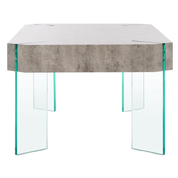 Safavieh Katelyn Rectangular Contemporary Glass Leg Coffee Table Light Concrete / Clear Glass Legs Wood COF7002C