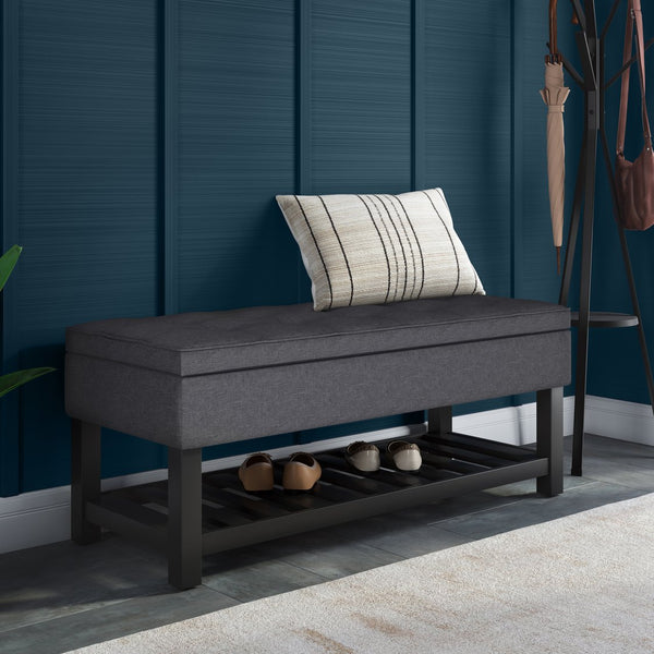 English Elm Cosmopolitan Storage Ottoman Bench - Stylish Slate Grey With Lift-Up Lid & Open Shelf For Versatile Use B136P158565