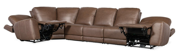 Hooker Furniture Torres Semi-Aniline Leather 5-Piece Sectional With Power Recline, Headrests & Usb Charging功能 118.00 L x 146.00W x 40.50H SS640-6PC2-088