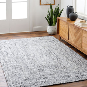 Livabliss Cologne Flatweave Area Rug Handwoven Recycled Pet Yarn Eco Friendly Cottage Style Charcoal, White 5' x 7'6" COG2300-576