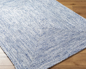 Livabliss Cologne Flatweave Accent Rug Handwoven From Recycled Pet Yarn Cottage Artisan Style Dark Blue, Whit 9' x 12' COG2305-912