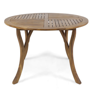 English Elm Hermosa Round Acacia Wood Outdoor Dining Table Slatted Teak Patio Seats Four 62916.00