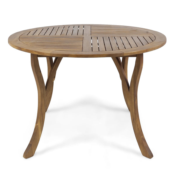 English Elm Hermosa Round Acacia Wood Outdoor Dining Table Slatted Teak Patio Seats Four 62916.00