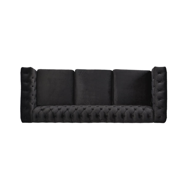 English Elm Christopher Knight Home® - SOFA Chesterfield-inspired 3-seater with deep button tufting, nailhead trim, low back and plush PU upholstery Black 68326.00NVLTBLK