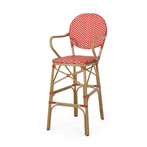 English Elm Outdoor Bistro Wicker Barstools Set of 2 Rust Resistant Aluminum Patio Bar Seating 72605.00RD