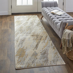 Feizy Rugs Parker Abstract Distressed Rug - Contemporary Viscose And Polyester Design For Modern Interiors Ivory,Tan,Brown Viscose,Polyester Prk3704fbgeblui68