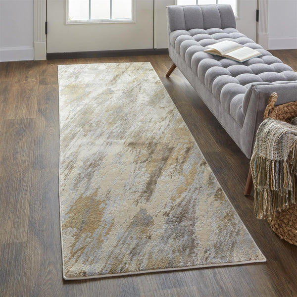 Feizy Rugs Parker Abstract Distressed Rug - Contemporary Viscose And Polyester Design For Modern Interiors Ivory,Tan,Brown Viscose,Polyester Prk3704fbgeblui68