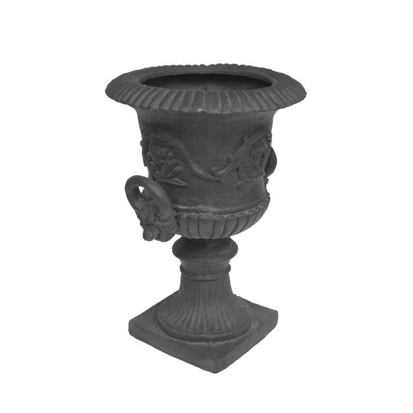 English Elm Mgo Roman Urn Planter Faux Stone Botanical Relief Pedestal Base Outdoor Patio 63402.00GRY