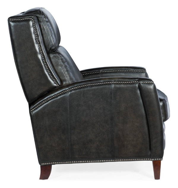 Hooker Furniture Declan Hand-Wiped Leather Push-Back Recliner With Wingback Silhouette, Nailhead Trim, Dark Legs Brown RC251-PB-089