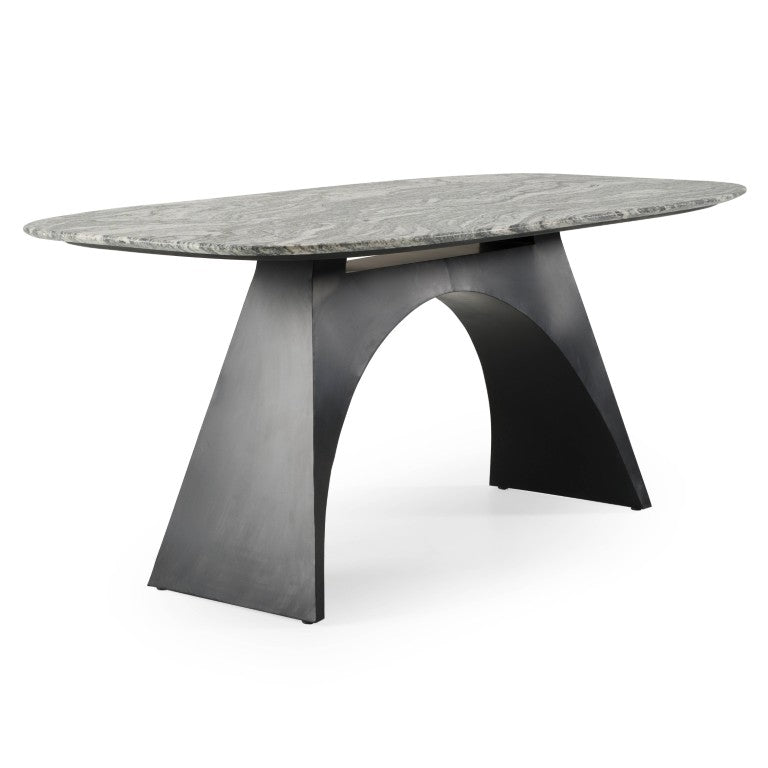 VIG Furniture Colbert Black & White Marble Dining Table With Iron Trestle Base, Seats 6, Natural Veining Elegance VGNR-NI90065