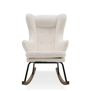 VIG Furniture Colfax Plush White Sherpa Rocking Chair With Matte Black Frame & Walnut Wood Rockers — Cozy Modern Accent VGDWJ1817-WHT-CH