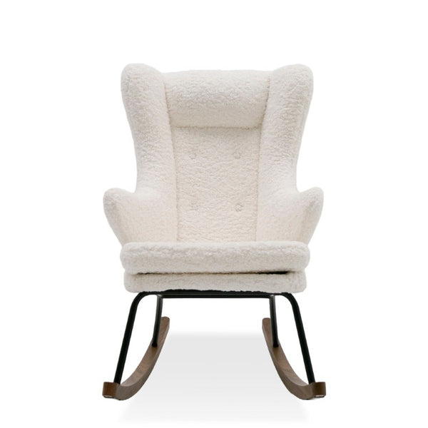 VIG Furniture Colfax Plush White Sherpa Rocking Chair With Matte Black Frame & Walnut Wood Rockers — Cozy Modern Accent VGDWJ1817-WHT-CH