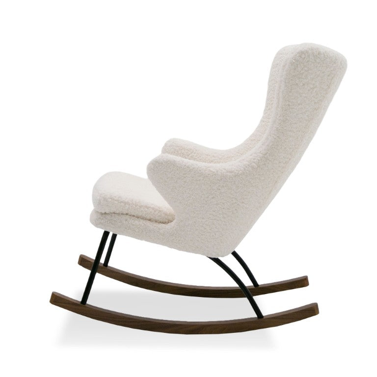VIG Furniture Colfax Plush White Sherpa Rocking Chair With Matte Black Frame & Walnut Wood Rockers — Cozy Modern Accent VGDWJ1817-WHT-CH