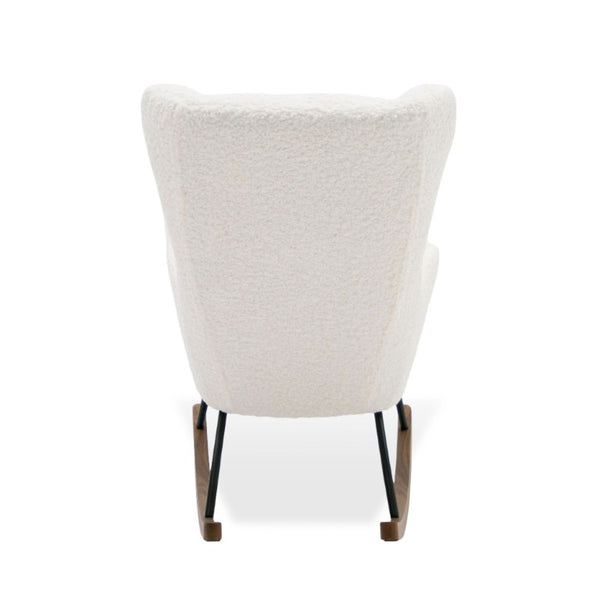 VIG Furniture Colfax Plush White Sherpa Rocking Chair With Matte Black Frame & Walnut Wood Rockers — Cozy Modern Accent VGDWJ1817-WHT-CH