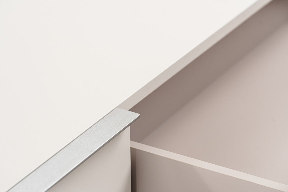 VIG Furniture Colima Modern Matte Beige Tv Stand With Walnut Veneer, Stainless Steel Legs, Concealed Storage And 60" Support VGIP-TV-797