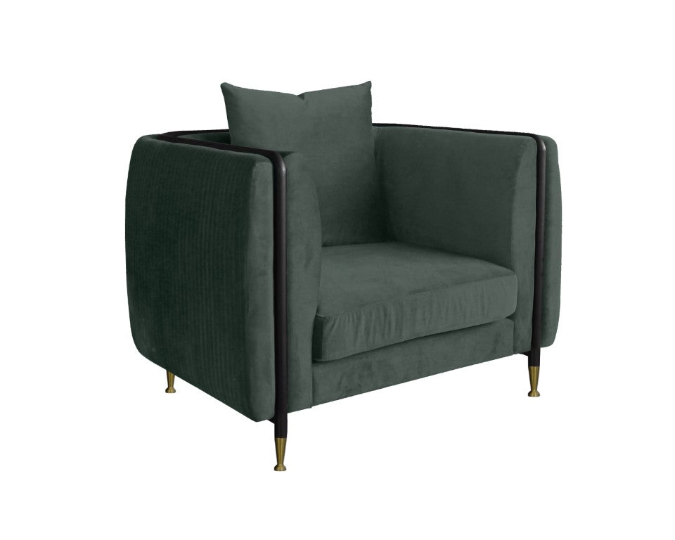 VIG Furniture Oswego Dark Green Jade Velvet Accent Chair With Black Metal Legs And Gold Caps, Tuxedo Style Comfort VGEUMC-9712SF-GRN-CH