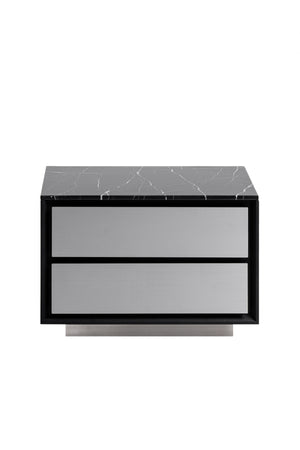 Vig Furniture Modrest Concord Nightstand - Luxurious Black Marble Top, Modern Design, Spacious Drawers & Elegance Black  Vgvc-n2301