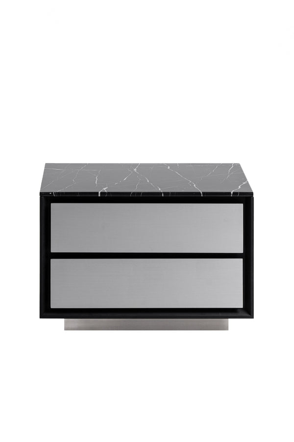 Vig Furniture Modrest Concord Nightstand - Luxurious Black Marble Top, Modern Design, Spacious Drawers & Elegance Black  Vgvc-n2301