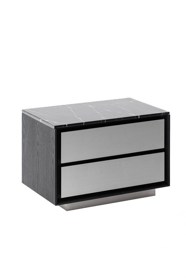 Vig Furniture Modrest Concord Nightstand - Luxurious Black Marble Top, Modern Design, Spacious Drawers & Elegance Black  Vgvc-n2301