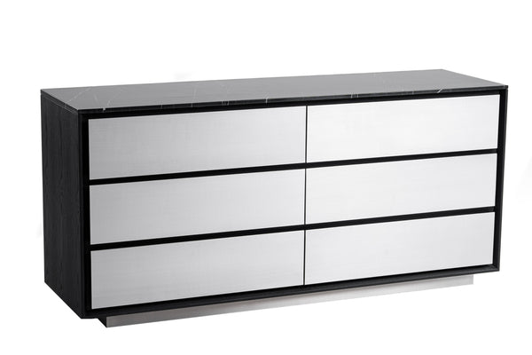 Vig Furniture Modrest Concord Dresser - Sleek Black Marble & Aluminum Design With 6 Drawers For Modern Spaces Black  Vgvc-j2301-d