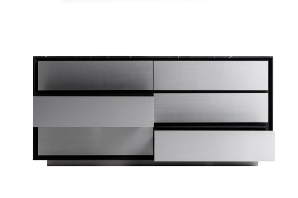Vig Furniture Modrest Concord Dresser - Sleek Black Marble & Aluminum Design With 6 Drawers For Modern Spaces Black  Vgvc-j2301-d