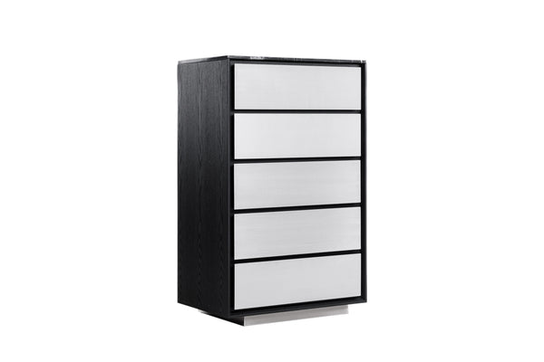 Vig Furniture Modrest Concord Chest - Sleek Modern Black Marble & Ash Storage Solution With 5 Spacious Drawers Black  Vgvc-j2301-5h