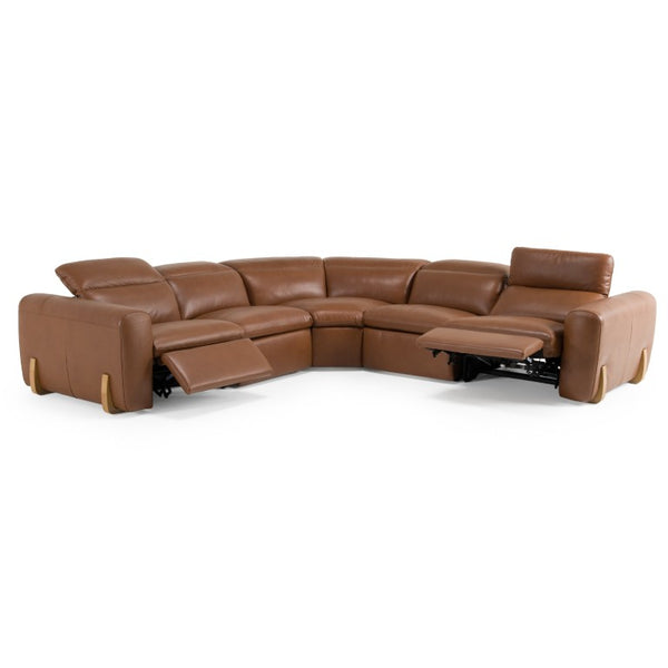 VIG Furniture Conrad Modern Brown Leather L-Shaped Sectional Sofa With 3 Power Recliners, Adjustable Headrests VGKV-KM.856-BRN