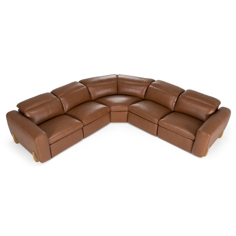 VIG Furniture Conrad Modern Brown Leather L-Shaped Sectional Sofa With 3 Power Recliners, Adjustable Headrests VGKV-KM.856-BRN