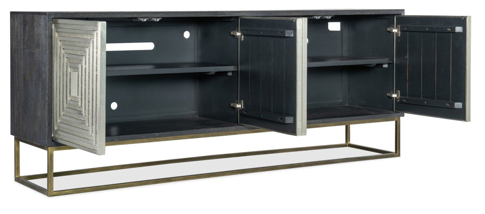 Hooker Furniture Commerce Dimensions Credenza In Black Mango Wood With Silver Iron-Clad Doors, Soft-Close, Media-Ready Storage 7228-85077-99