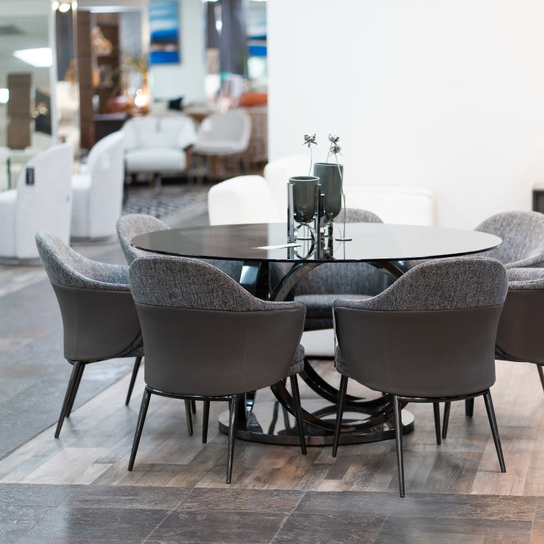 VIG Furniture Cora Modern Grey Fabric & Vegan Leatherette Dining Chair With Black Stainless Steel Legs, Cushioned Comfort VGCSCH-19005-GRY-DC