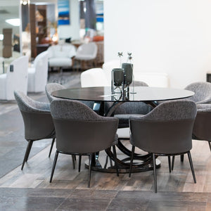 VIG Furniture Cora Modern Grey Fabric & Vegan Leatherette Dining Chair With Black Stainless Steel Legs, Cushioned Comfort VGCSCH-19005-GRY-DC