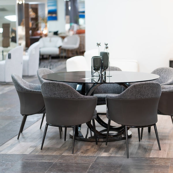 VIG Furniture Cora Modern Grey Fabric & Vegan Leatherette Dining Chair With Black Stainless Steel Legs, Cushioned Comfort VGCSCH-19005-GRY-DC