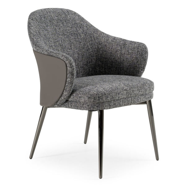 VIG Furniture Skyline Extendable Dining Set With Black Crocodile Lacquer Top, Grey Fabric & Leatherette Chairs VGUN- SKYLINE-CORA-SET