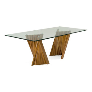 VIG Furniture Corbin Sculptural Mid-Century Walnut Dining Table With Tempered Glass Top, Durable Elegant Centerpiece VGCSDT-1571