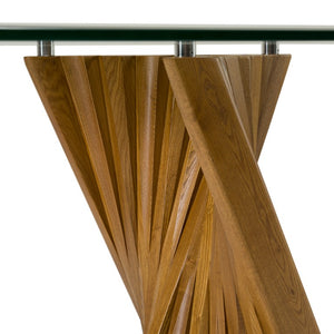 VIG Furniture Corbin Sculptural Mid-Century Walnut Dining Table With Tempered Glass Top, Durable Elegant Centerpiece VGCSDT-1571