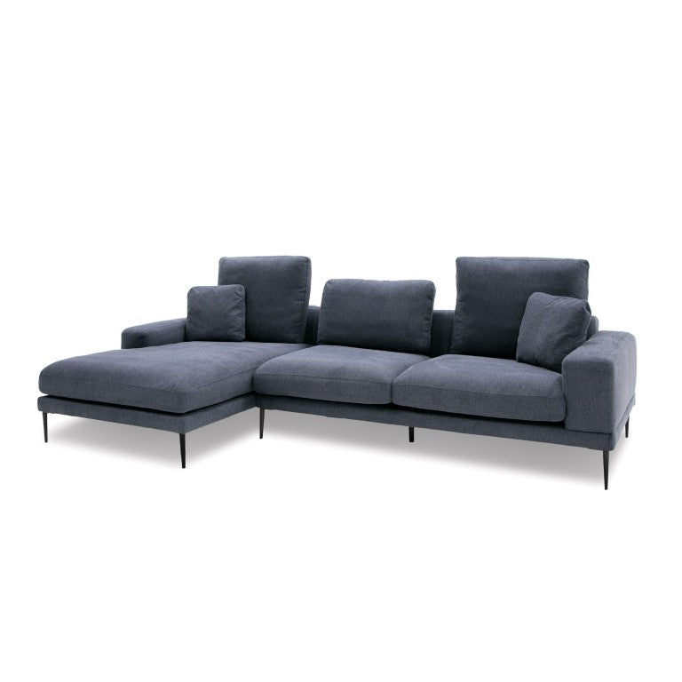 VIG Furniture Corwith Modern Blue Fabric Left-Facing Sectional With Adjustable Headrests, Removable Cushions, Black Legs VGMB-C019-BLU