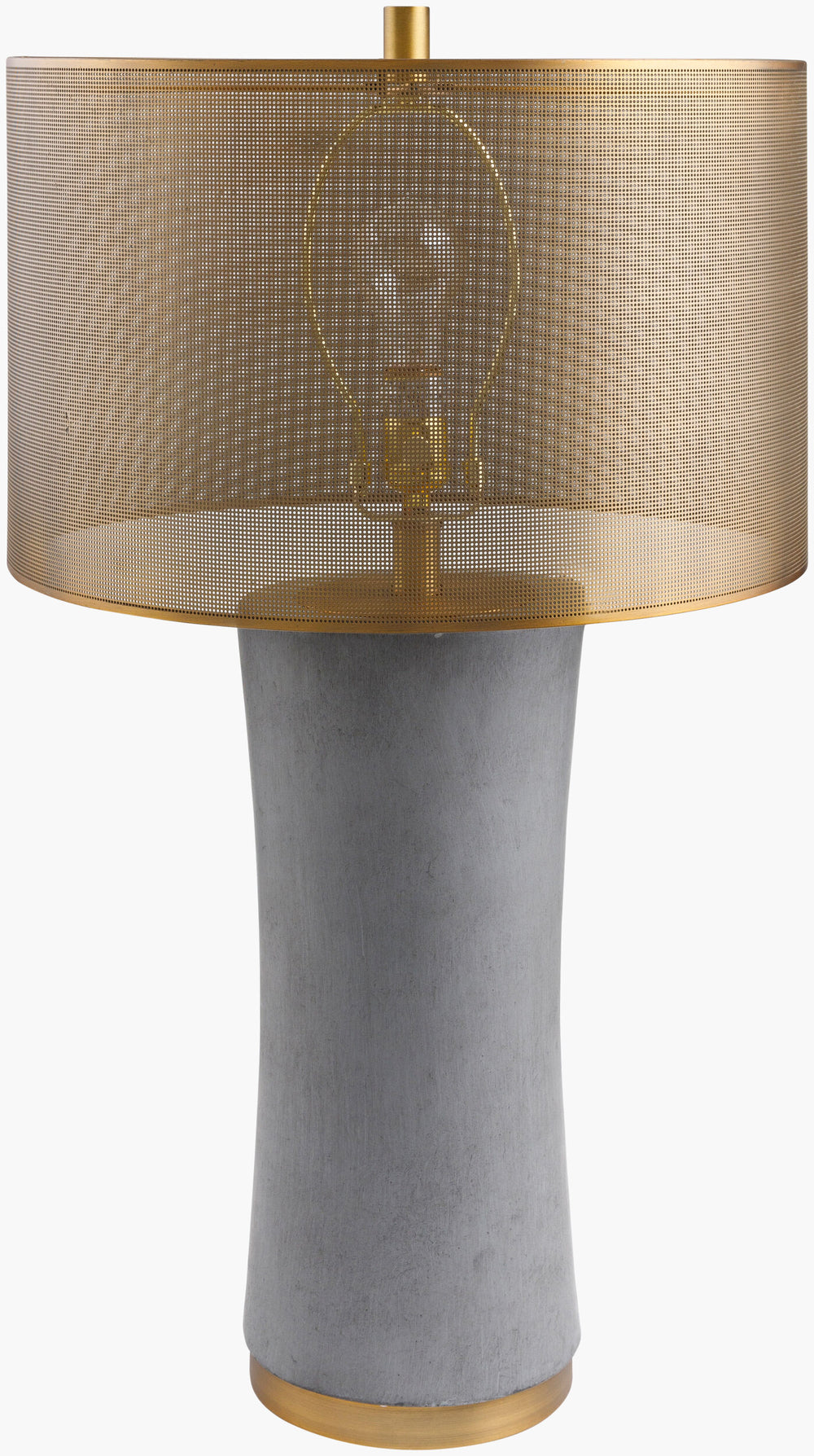 Surya Cosmiq 30"H Cement Accent Table Lamp With Metal Shade - Classic Design For Modern & Traditional Decor Body, Gray,Base, Metallic ,Brass,Shade, Metallic ,Brass,Finial, Metallic ,Brass,Harp, Metallic ,Gold,Cord, Translucent Cement,Iron,Metal,Metal,Iron Cos-001