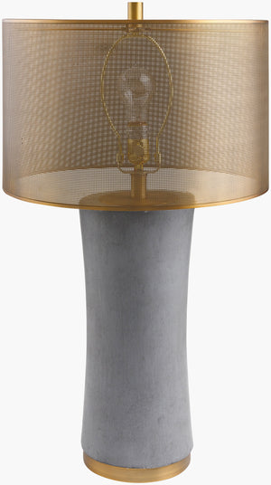 Surya Cosmiq 30"H Cement Accent Table Lamp With Metal Shade - Classic Design For Modern & Traditional Decor Body, Gray,Base, Metallic ,Brass,Shade, Metallic ,Brass,Finial, Metallic ,Brass,Harp, Metallic ,Gold,Cord, Translucent Cement,Iron,Metal,Metal,Iron Cos-001