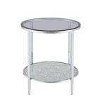 Steve Silver Frostine Chrome Side Table - Reflective Iron Base, Tempered Glass - 21.5 x 21.5 x 24