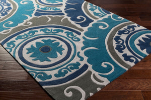 Surya Cosmopolitan 5' X 7'6" Handmade Rug - Modern, Hand Tufted, Medium Pile, Affordable Luxury Decor Ink Blue Polyester Cos9270-8rd