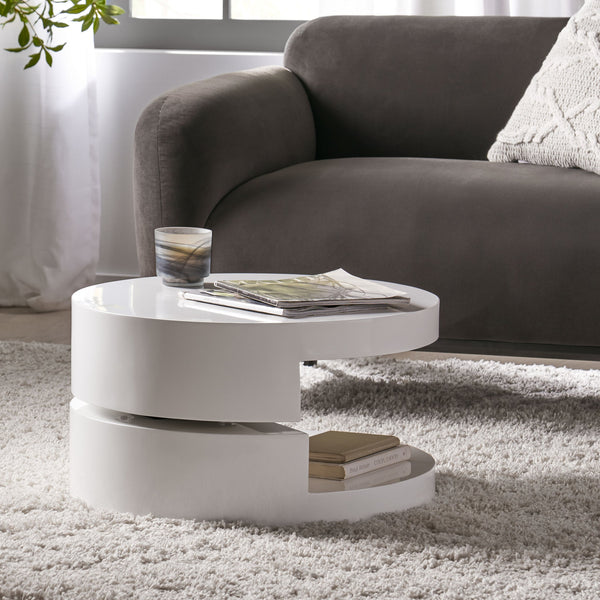 English Elm Christopher Knight Home® - MODERNESQUE Rotating Coffee Table - 2-Level Swivel Mod Design, High Gloss White, Compact 23.6" x 13" 55055.00