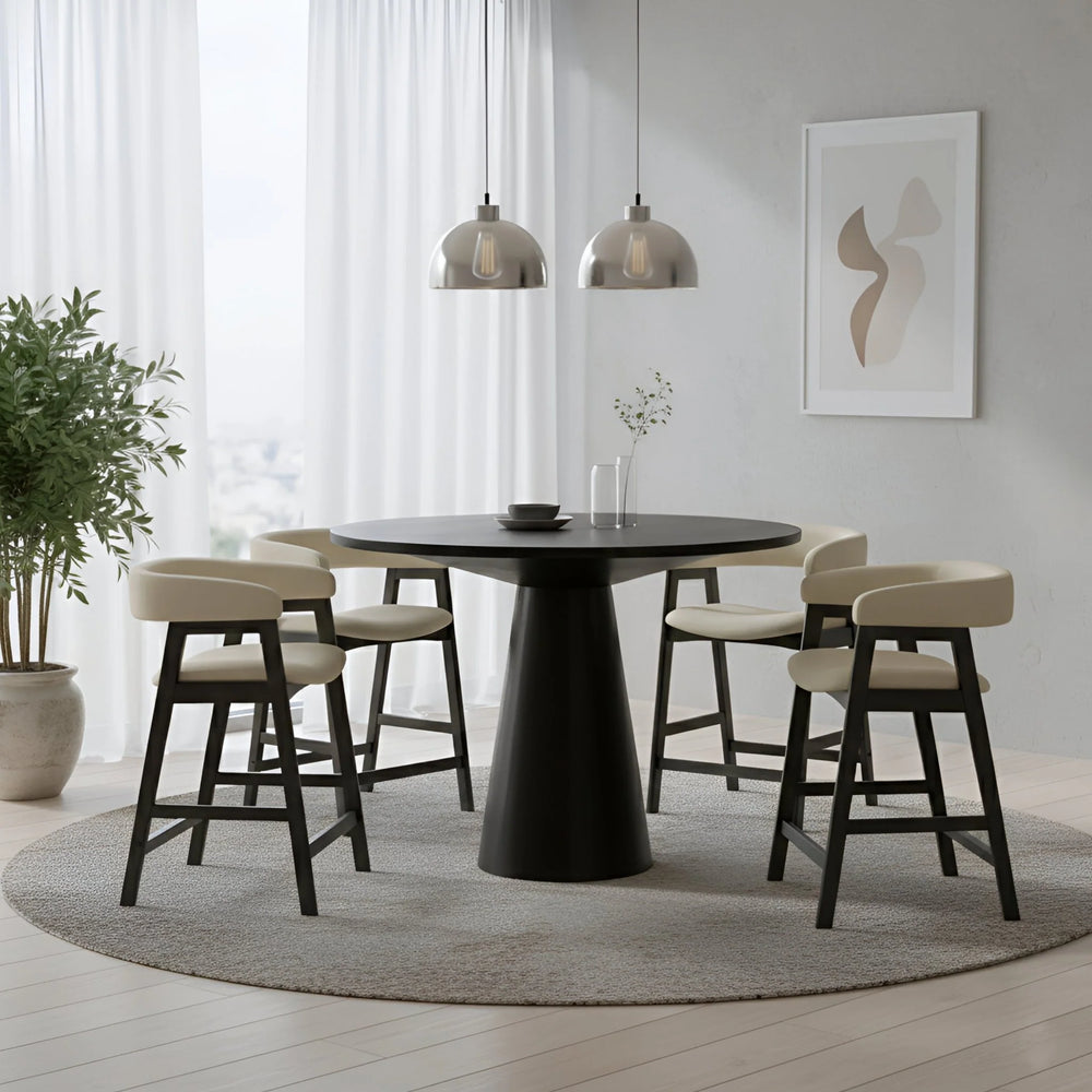 Alpine Furniture Cove Round Pedestal Counter Height Table Rubberwood Vintage Black for Kitchen Dining 3859-04