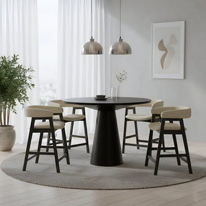 Alpine Furniture Cove Round Pedestal Counter Height Table Rubberwood Vintage Black for Kitchen Dining 3859-04
