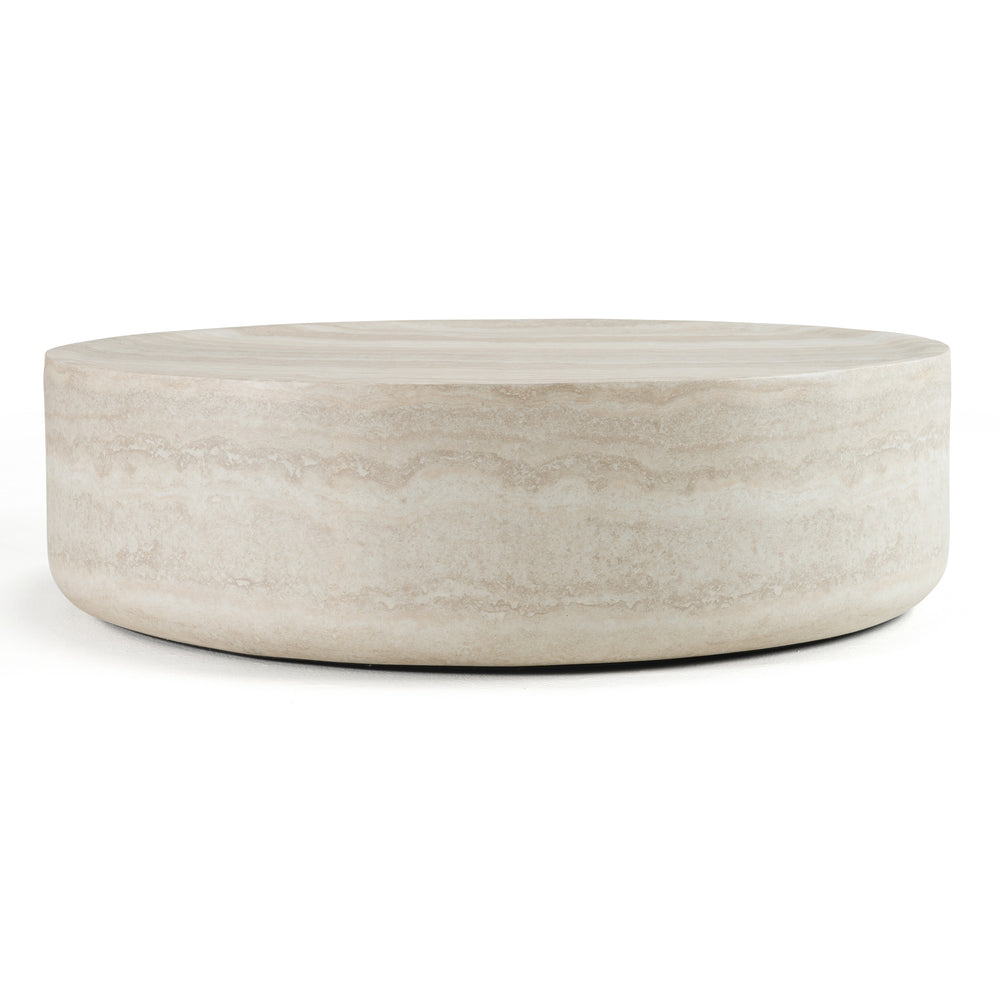 Vig Furniture Modrest Cozad - Elegant Faux Travertine Round Coffee Table For Modern Living Room Sophistication Beige  Vgvc-ct25093